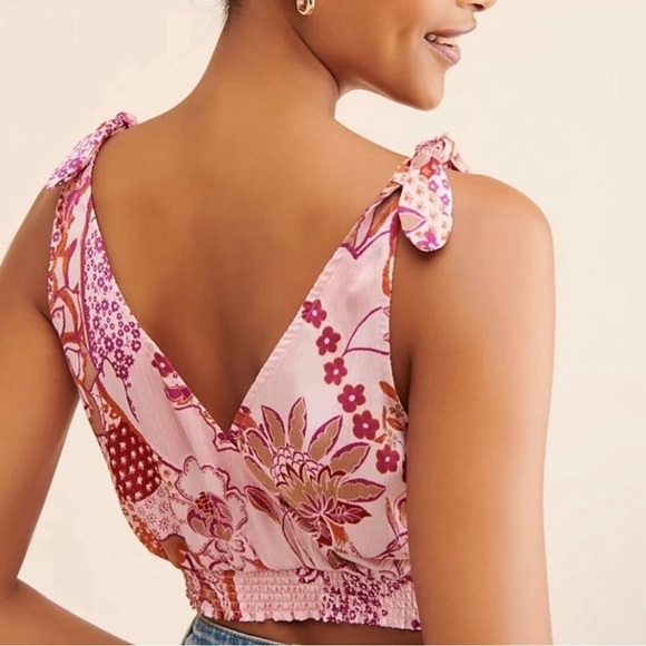 NEW Free People Weekend in Montauk Tank Crop Top Floral Pink Size Small NWT - Picture 2 of 5